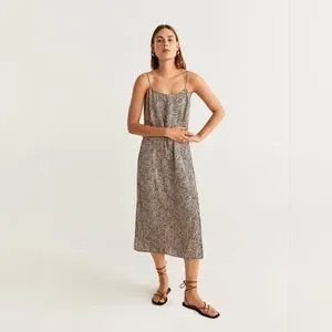 Mango Dresses Mango Leopard Print Slip Dress With Slit Xs